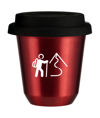 Kubek 150 ml CZERWONY METALIC "Wspinaczka 2 (biały)", z czarną pokrywką Kubek 150 ml CZERWONY METALIC "Wspinaczka 2 (biały)", z czarną pokrywką