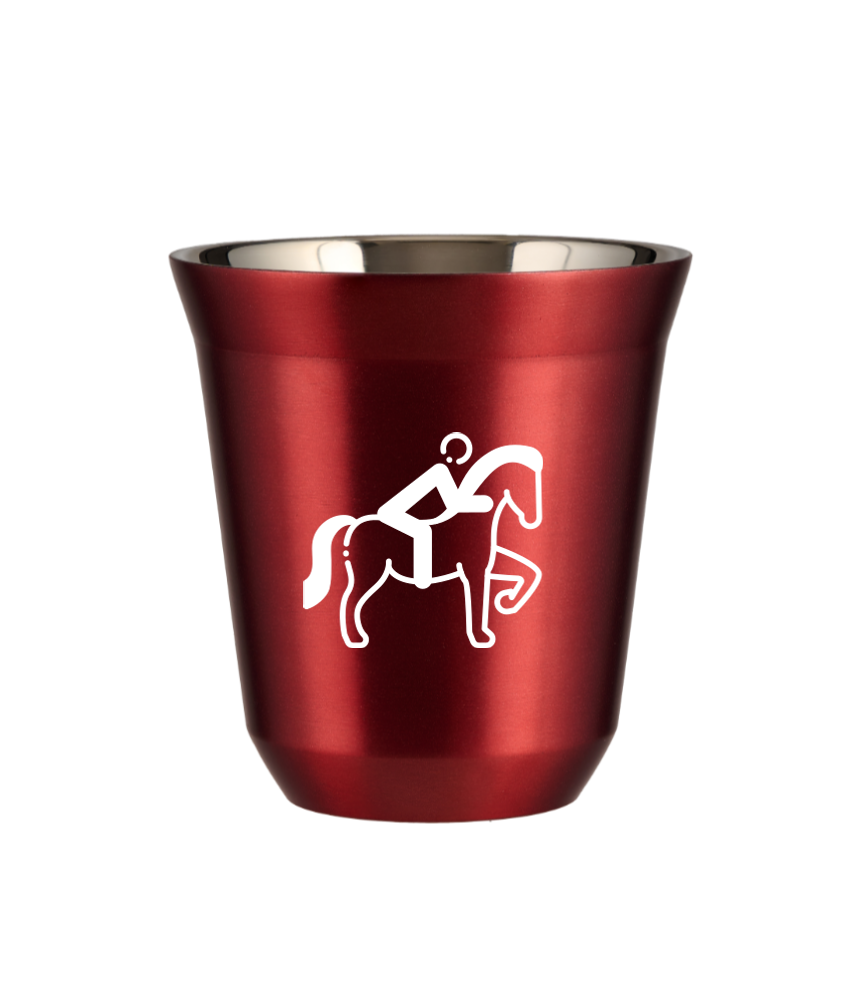 Kubek 150 ml CZERWONY METALIC "Jeździectwo 2 (biały)"