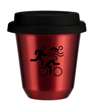 Kubek 150 ml CZERWONY METALIC "Sporty", z czarną pokrywką Kubek 150 ml CZERWONY METALIC "Sporty", z czarną pokrywką