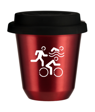 Kubek 150 ml CZERWONY METALIC "Sporty (biały)", z czarną pokrywką Kubek 150 ml CZERWONY METALIC "Sporty (biały)", z czarną pokrywką