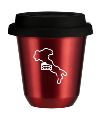 Kubek 150 ml CZERWONY METALIC "Włochy (biały)", z czarną pokrywką Kubek 150 ml CZERWONY METALIC "Włochy (biały)", z czarną pokrywką