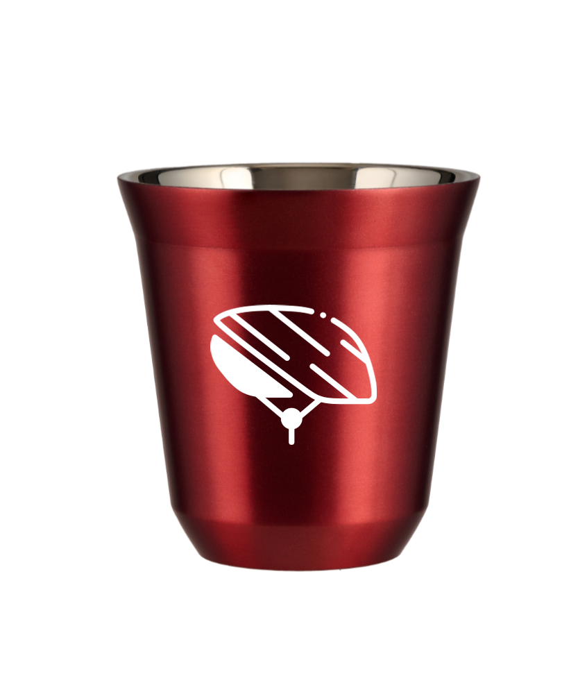 Kubek 150 ml CZERWONY METALIC "Kask (biały)"