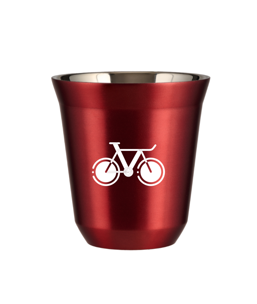 Kubek 150 ml CZERWONY METALIC "Rower 1 (biały)"
