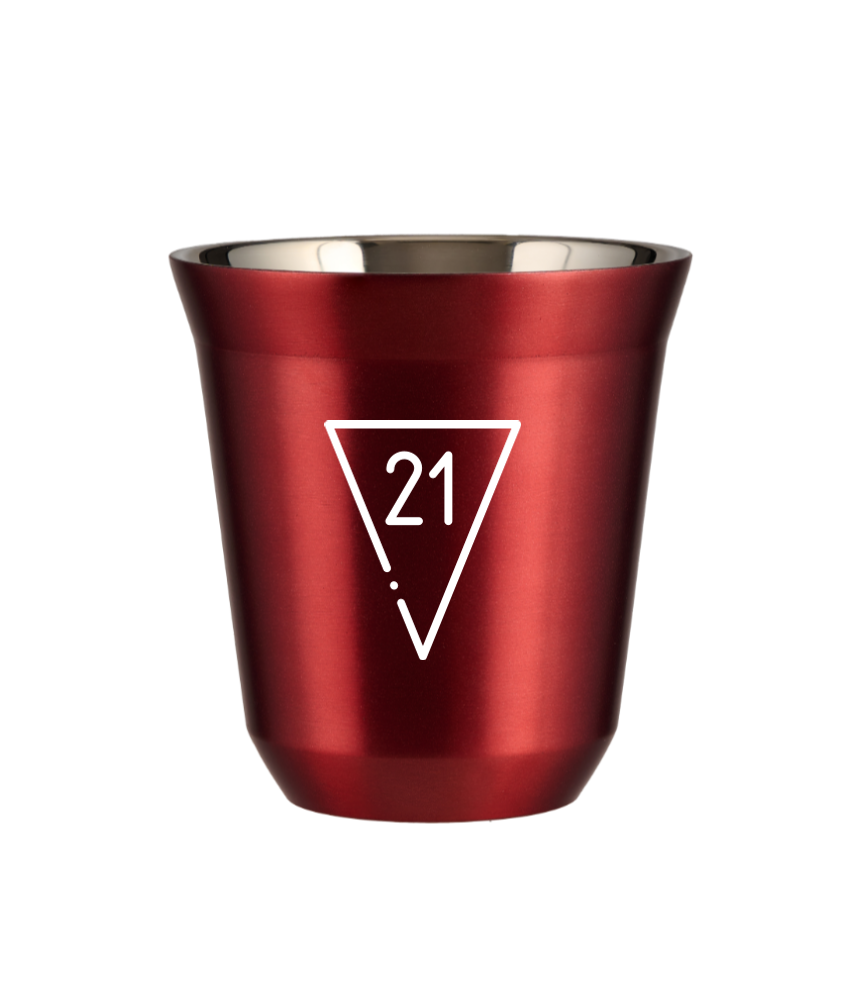 Kubek 150 ml CZERWONY METALIC "21 (biały)"