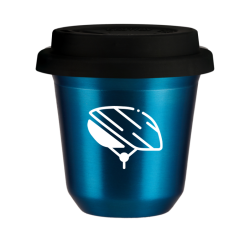 Cup 150 ml METALLIC BLUE "Helmet (white)", with black lid