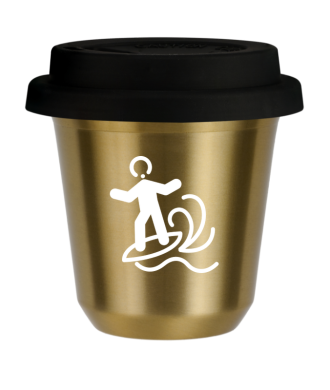 Kubek zloty 150 ml, WINDSURFING (bialy) z pokrywka czarna