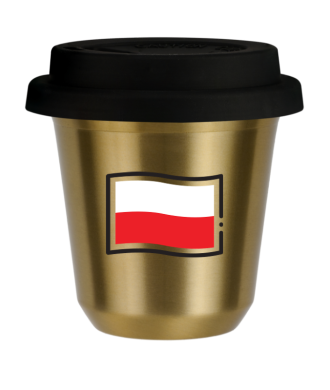 Kubek zloty 150 ml, FLAGA POLSKI z pokrywka czarna