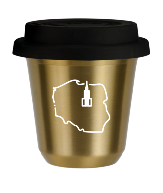Kubek 150 ml ZŁOTY "Polska (biały)", z czarną pokrywką Kubek 150 ml ZŁOTY "Polska (biały)", z czarną pokrywką