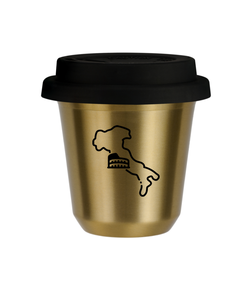 Kubek 150 ml ZŁOTY "Włochy (czarny)", z czarną pokrywką