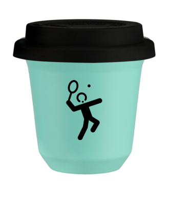 Kubek turkusowy 150 ml, TENIS 2 (czarny) z pokrywka czarna