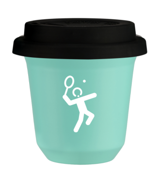 Kubek turkusowy 150 ml, TENIS 2 (bialy) z pokrywka czarna