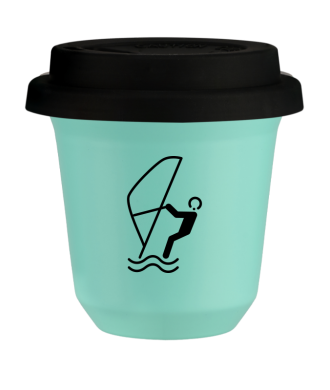 Kubek turkusowy 150 ml, SPORTY WODNE (czarny) z pokrywka czarna