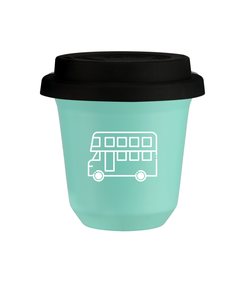 Kubek turkusowy 150 ml, AUTOBUS (bialy) z pokrywka czarna kubek termiczny na kawe | 70,00 zł Kubek turkusowy 150 ml, AUTOBUS (bialy) z pokrywka czarna kubek termiczny na kawe | 70,00 zł