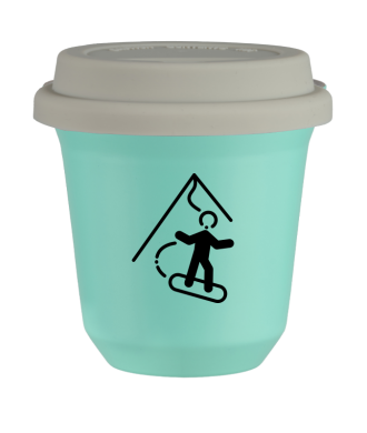 Kubek turkusowy 150 ml, SNOWBOARD z pokrywka biala