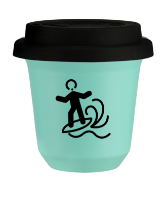 Kubek turkusowy 150 ml, WINDSURFING (czarny) z pokrywka czarna