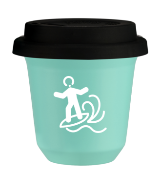 Kubek turkusowy 150 ml, WINDSURFING (bialy) z pokrywka czarna
