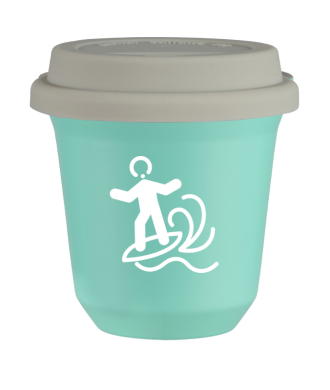 Kubek turkusowy 150 ml, WINDSURFING (bialy) z pokrywka biala
