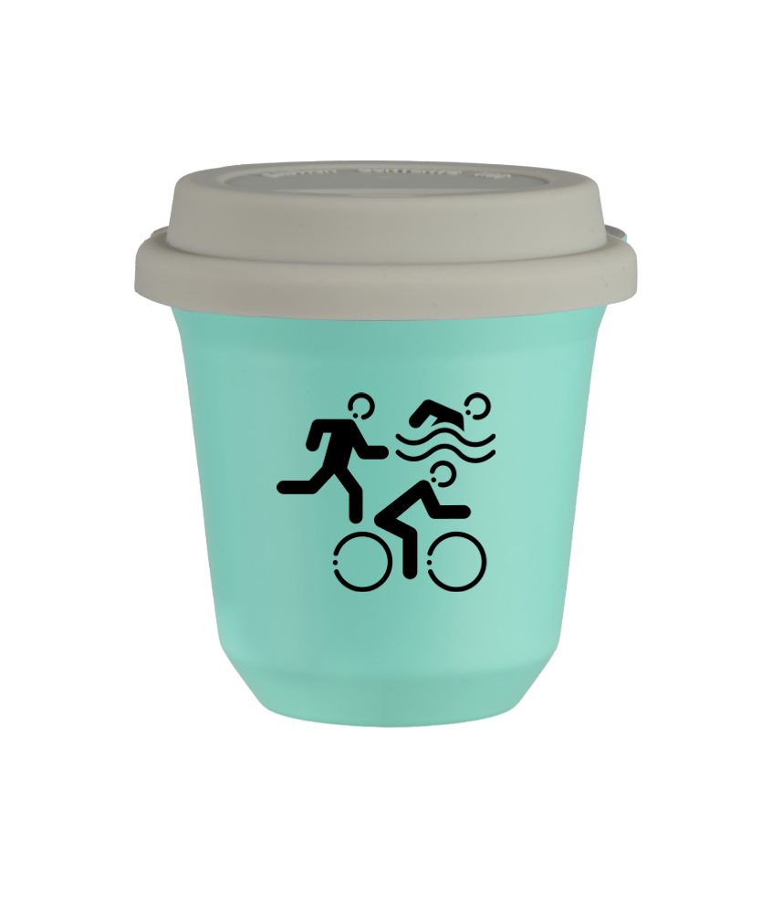 Kubek 150 ml TURKUSOWY "Sporty", z białą pokrywką