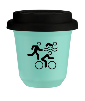 Kubek 150 ml TURKUSOWY "Sporty (czarny)", z czarną pokrywką Kubek 150 ml TURKUSOWY "Sporty (czarny)", z czarną pokrywką
