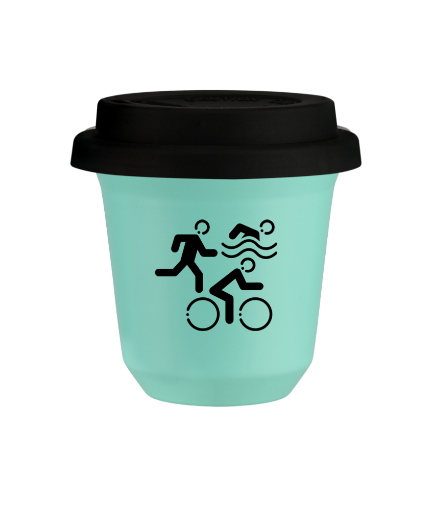 Kubek 150 ml TURKUSOWY "Sporty (czarny)", z czarną pokrywką