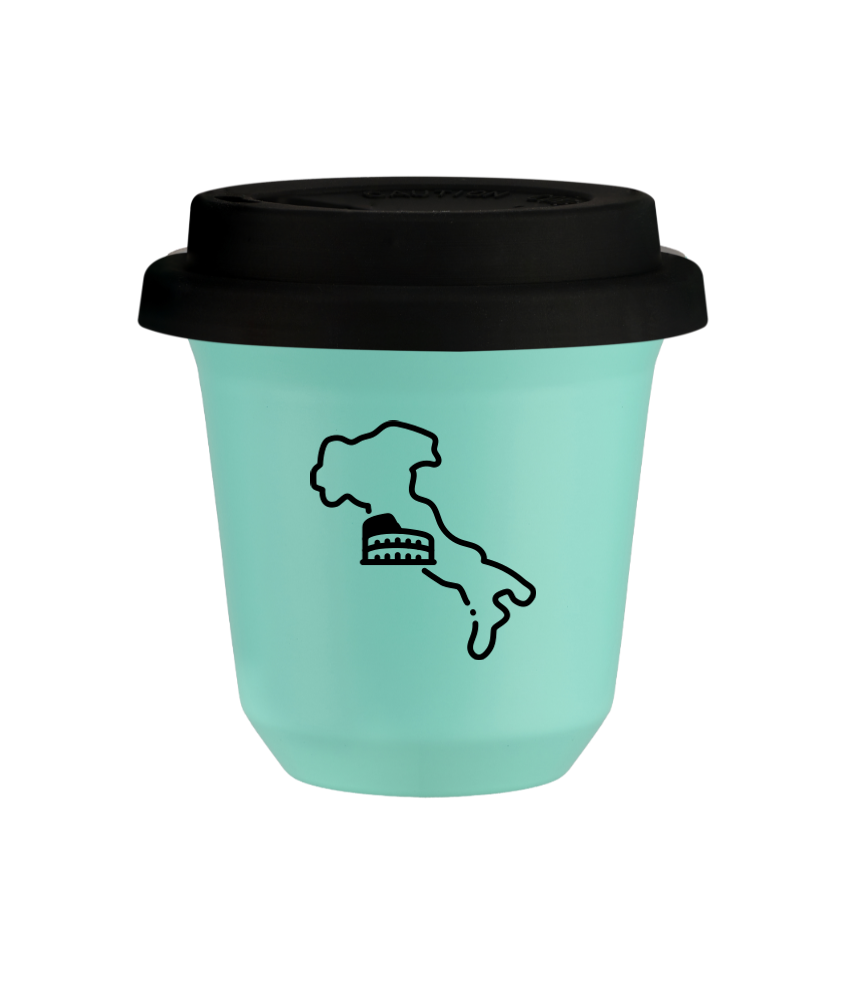 Kubek 150 ml TURKUSOWY "Włochy", z czarną pokrywką
