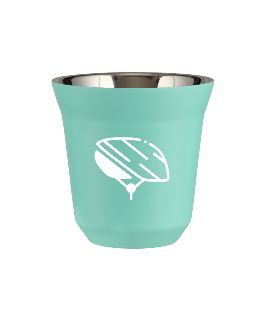 Kubek 150 ml TURKUSOWY "Kask (biały)"