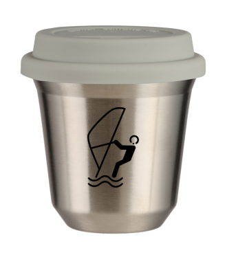 Kubek srebrny 150 ml, SPORTY WODNE (czarny) z pokrywka biala