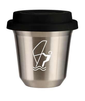 Kubek srebrny 150 ml, SPORTY WODNE (bialy) z pokrywka czarna