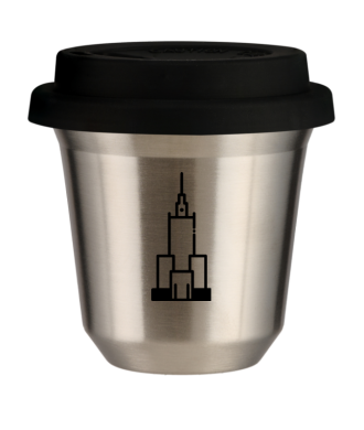 Kubek 150 ml SREBRNY "Pałac kultury i nauki (czarny)", z czarną pokrywką Kubek 150 ml SREBRNY "Pałac kultury i nauki (czarny)", z czarną pokrywką