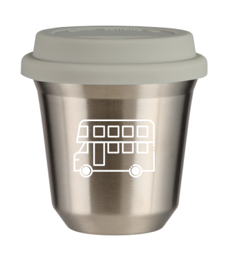 Kubek 150 ml SREBRNY "Autobus (biały)", z białą pokrywką Kubek 150 ml SREBRNY "Autobus (biały)", z białą pokrywką