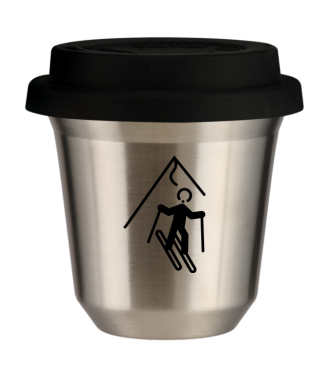 Kubek 150 ml SREBRNY "Narciarstwo", z czarną pokrywką Kubek 150 ml SREBRNY "Narciarstwo", z czarną pokrywką