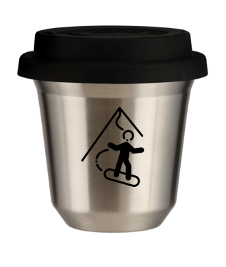 Kubek 150 ml SREBRNY "Snowboard (czarny)", z czarną pokrywką Kubek 150 ml SREBRNY "Snowboard (czarny)", z czarną pokrywką