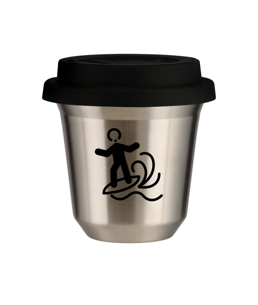 Kubek 150 ml SREBRNY "Windsurfing", z czarną pokrywką