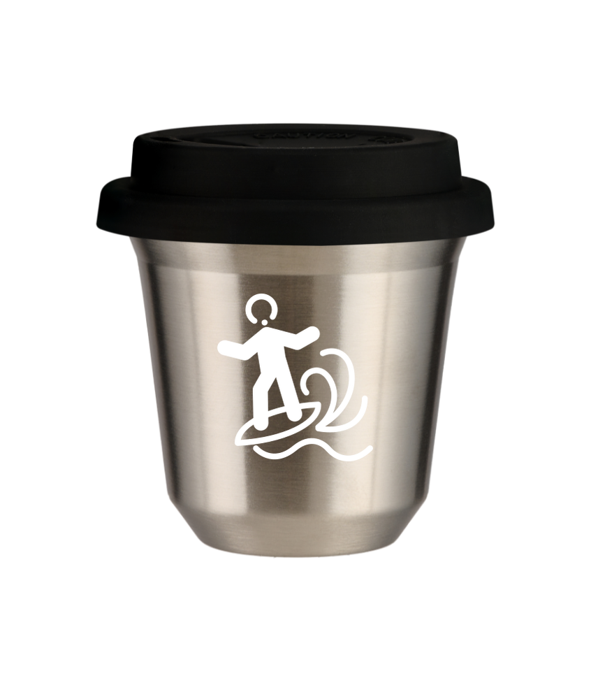 Kubek 150 ml SREBRNY "Windsurfing (biały)", z czarną pokrywką