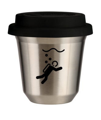 Kubek 150 ml SREBRNY "Nurkowanie", z czarną pokrywką Kubek 150 ml SREBRNY "Nurkowanie", z czarną pokrywką