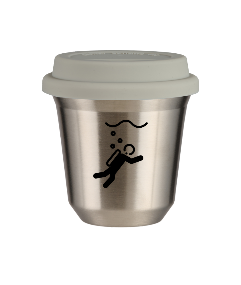 Kubek 150 ml SREBRNY "Nurkowanie", z białą pokrywką
