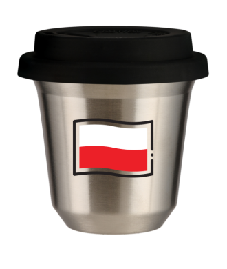 Kubek srebrny 150 ml, FLAGA POLSKI (czarny) z pokrywka czarna