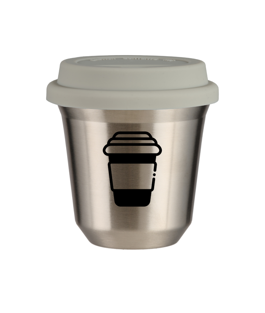 Kubek 150 ml SREBRNY, z białą pokrywką