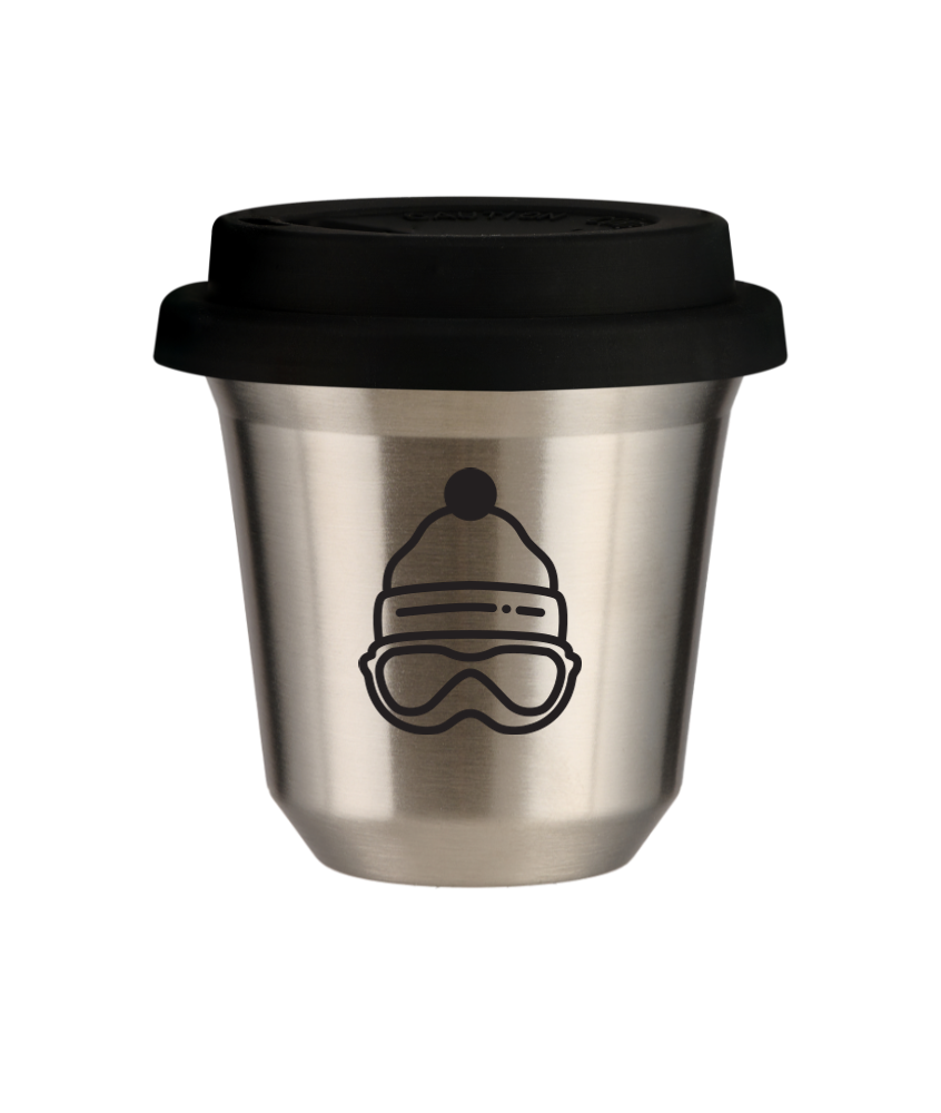 Kubek 150 ml SREBRNY "Czapka", z czarną pokrywką