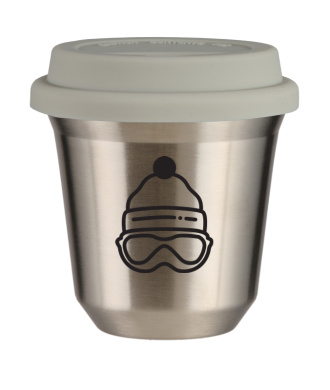 Kubek 150 ml SREBRNY "Czapka (czarny)", z białą pokrywką Kubek 150 ml SREBRNY "Czapka (czarny)", z białą pokrywką
