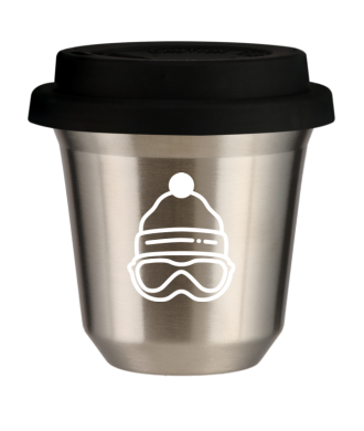 Kubek 150 ml SREBRNY "Czapka (biały)", z czarną pokrywką Kubek 150 ml SREBRNY "Czapka (biały)", z czarną pokrywką