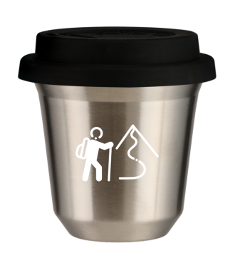 Kubek 150 ml SREBRNY "Wspinaczka 2 (biały)", z czarną pokrywką Kubek 150 ml SREBRNY "Wspinaczka 2 (biały)", z czarną pokrywką