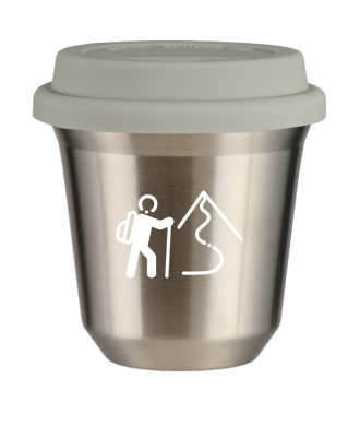 Kubek 150 ml SREBRNY "Wspinaczka 2 (biały)", z białą pokrywką Kubek 150 ml SREBRNY "Wspinaczka 2 (biały)", z białą pokrywką