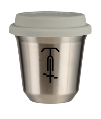 Kubek 150 ml SREBRNY "Kolarstwo 1 (czarny)", z białą pokrywką Kubek 150 ml SREBRNY "Kolarstwo 1 (czarny)", z białą pokrywką