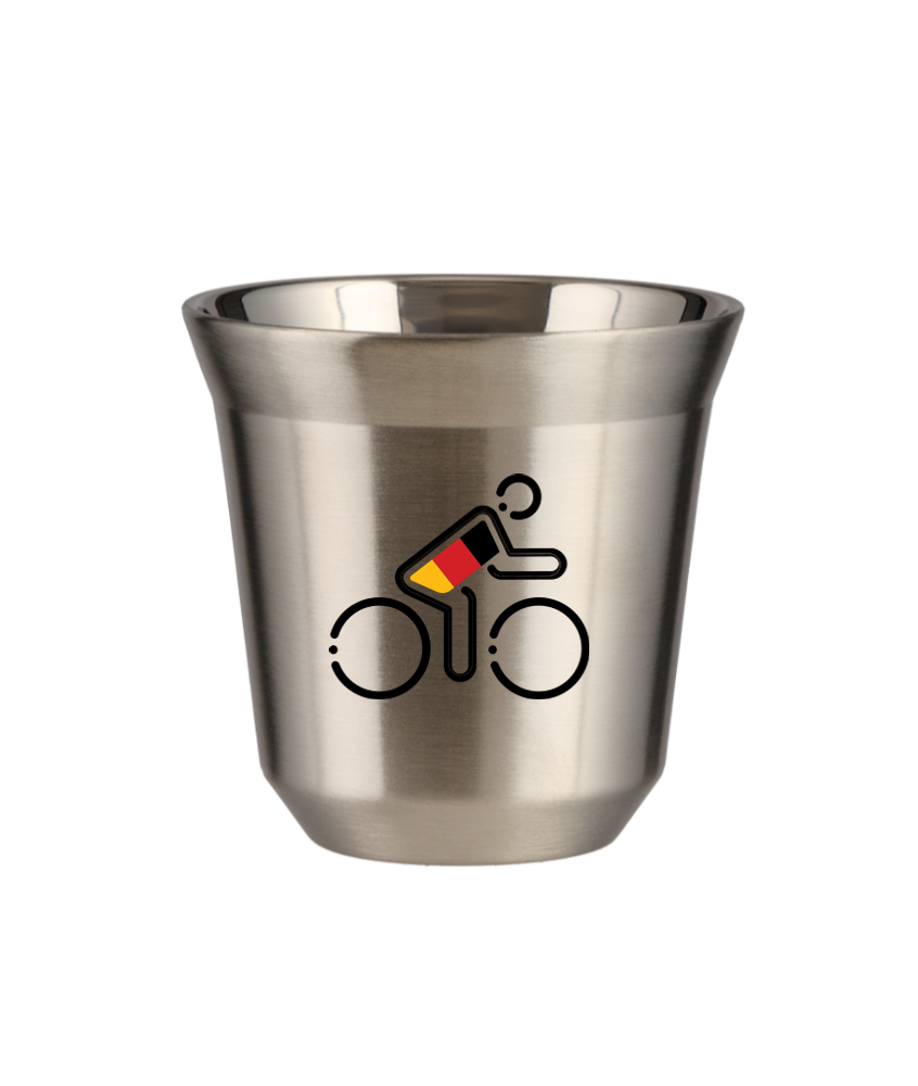 Kubek 150 ml SREBRNY "Kolarz w niemieckich barwach (czarny)"