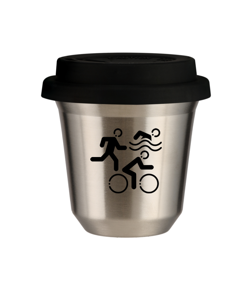 Kubek 150 ml SREBRNY "Sporty (czarny)", z czarną pokrywką
