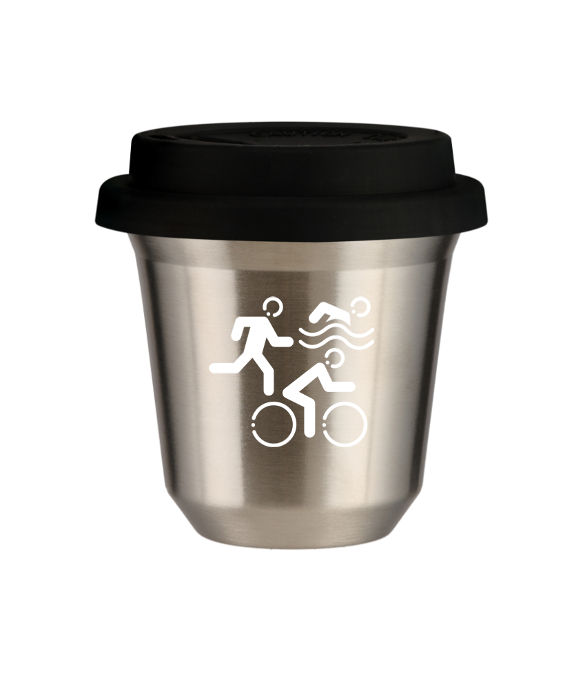 Kubek 150 ml SREBRNY "Sporty (biały)", z czarną pokrywką