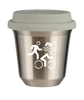 Kubek 150 ml SREBRNY "Sporty (biały)", z białą pokrywką Kubek 150 ml SREBRNY "Sporty (biały)", z białą pokrywką