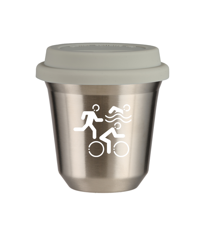 Kubek 150 ml SREBRNY "Sporty (biały)", z białą pokrywką
