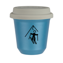 Cup 150 ml METALLIC LIGHT BLUE "Skiing", with white lid